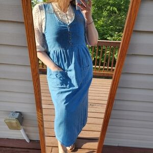 Woolrich 100% Cotton Retro Denim Jumper with Front Pockets Midi Dress